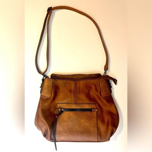 Realer Brown Faux Leather Bag Shoulder or Crossbody Purse Multiple Pockets - Picture 1 of 16